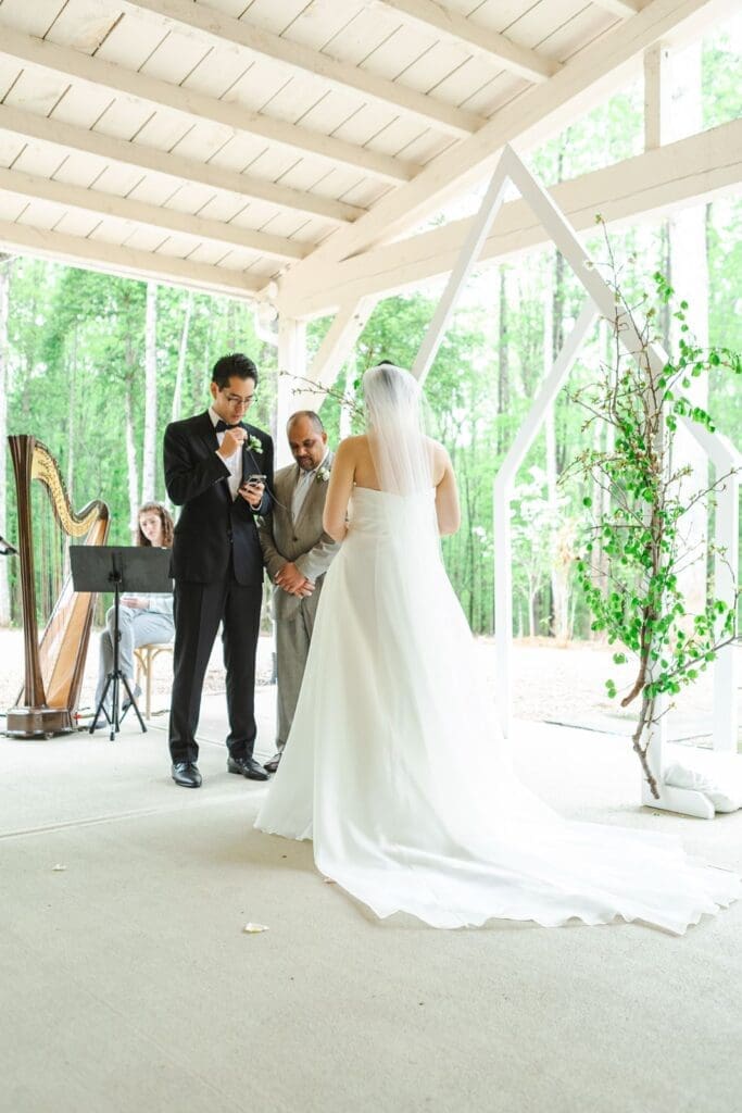 Wedding ceremony at Carolina Grove's covered veranda
