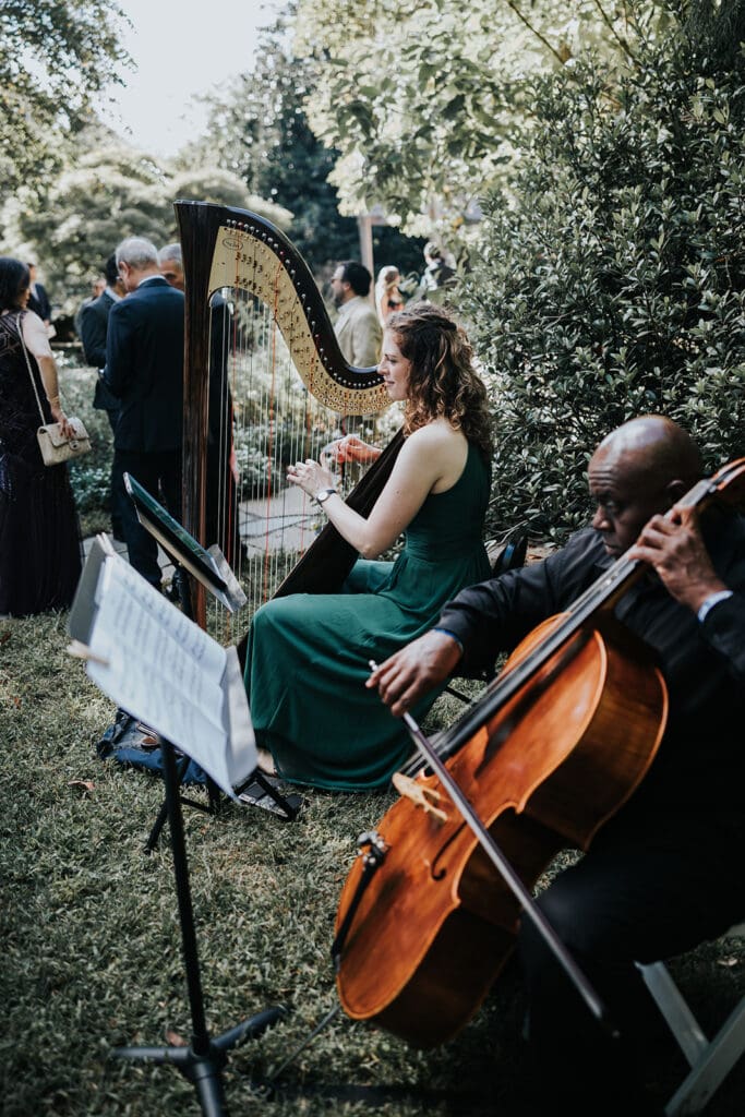 Harp and cello at Raleigh garden wedding