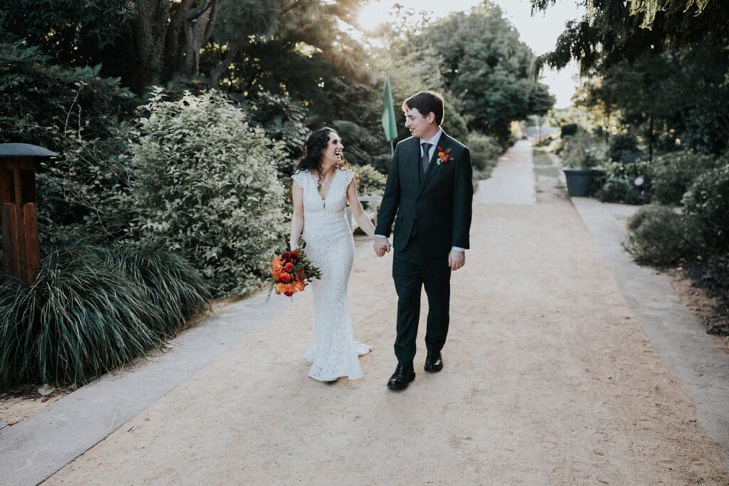 Bride and groom at JC Raulston Arboretum